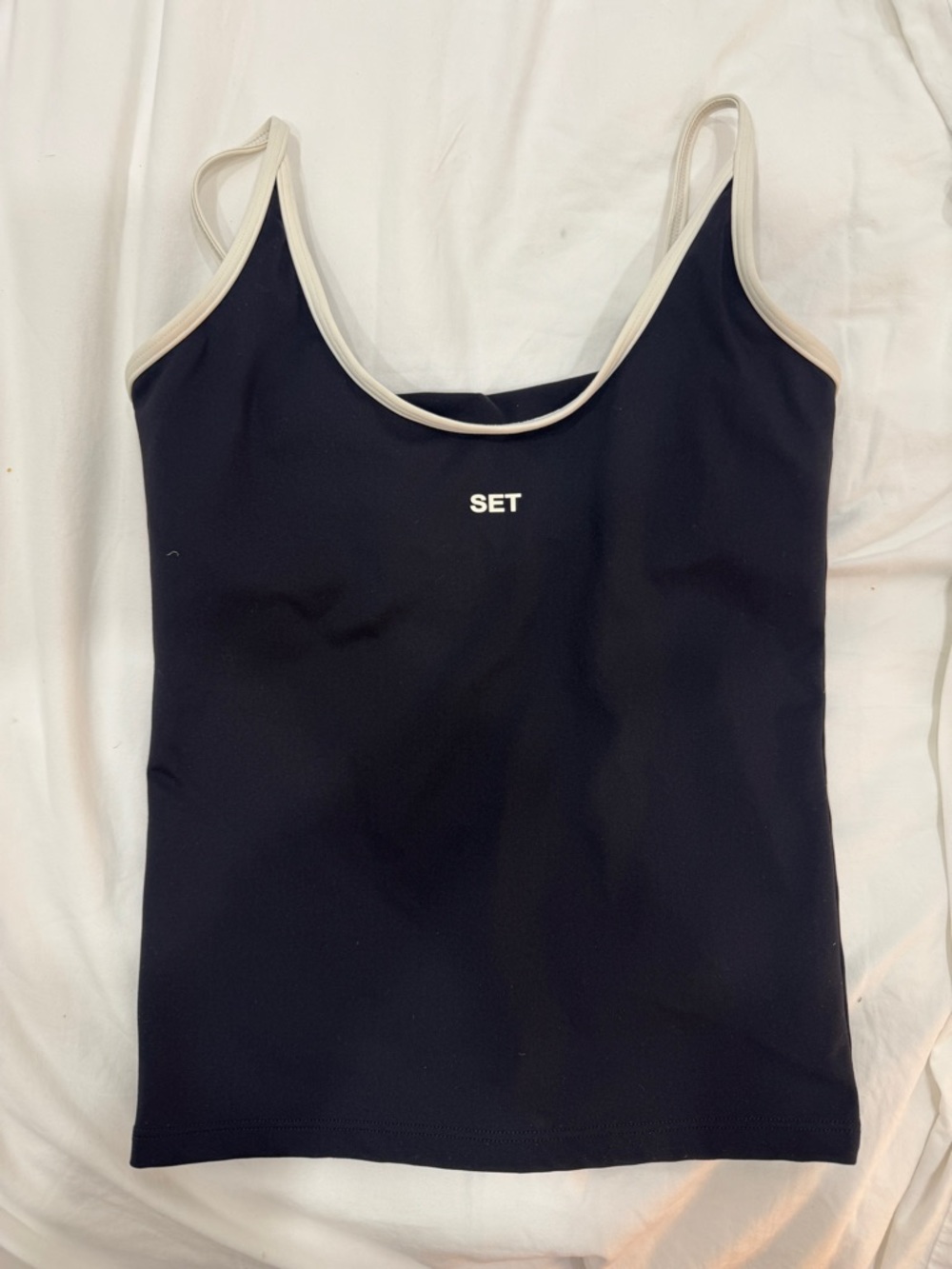 SET Active Black Tank Top with Cream Trim